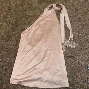 TAUPE HALTER SILK MINI DRESS